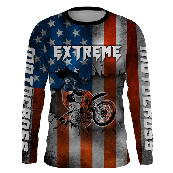 Motocross Jersey UPF30+ American Flag Dirt Bike Racing Adult&Kid Extreme Off-Road Shirt XM62