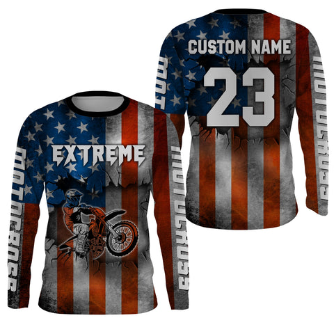 Motocross Jersey UPF30+ American Flag Dirt Bike Racing Adult&Kid Extreme Off-Road Shirt XM62