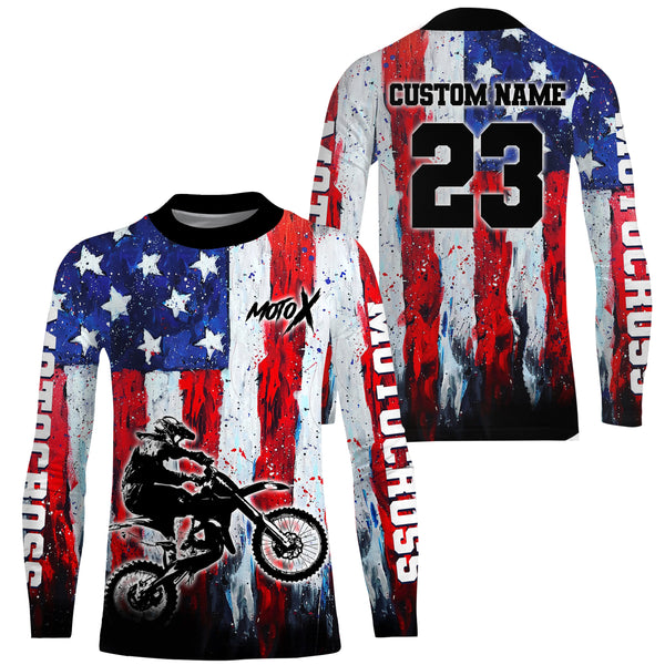 Motocross Racing Jersey UPF30+ American Flag Motox Dirt Bike Shirt Off-Road Motorcycle Jersey XM69