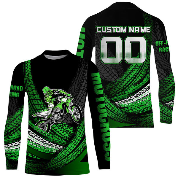 Dirt Bike Jersey Youth Men Kid Upf30+ Motocross Riding Shirt Green Motorcycle Jersey XM222