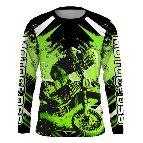 Motocross Jersey Green Upf30+ Youth Dirt Bike Shirt Off-Road MX Racing Motorcycle Shirt XM144