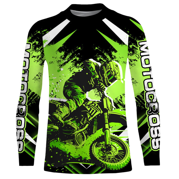 Motocross Jersey Green Upf30+ Youth Dirt Bike Shirt Off-Road MX Racing Motorcycle Shirt XM144