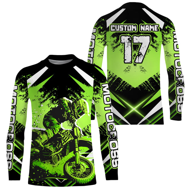 Motocross Jersey Green Upf30+ Youth Dirt Bike Shirt Off-Road MX Racing Motorcycle Shirt XM144