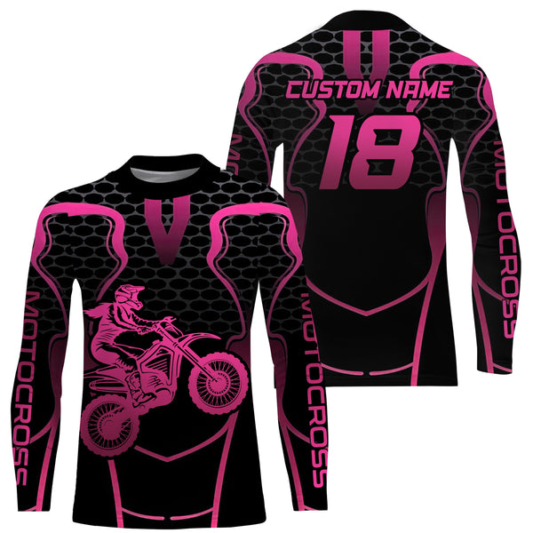 Pink Motocross Jersey Women Girl Upf30+ Youth Dirt Bike Racing Shirt Motorcycle Off-Road XM195