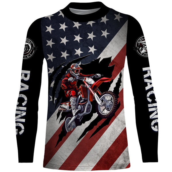 American Flag Motocross Jersey Upf30+ Patriotic Adult&Kid MX Racing Jersey Custom Motorcycle Shirt XM94