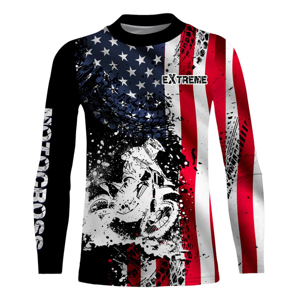 American Flag Motocross Jersey UPF30+ Kid Men Women Dirt Bike Shirt Extreme Motorcycle Jersey Patriotic XM23