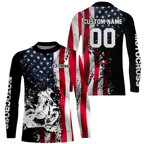 American Flag Motocross Jersey UPF30+ Kid Men Women Dirt Bike Shirt Extreme Motorcycle Jersey Patriotic XM23