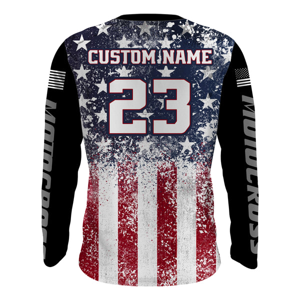 American Flag Motocross Jersey UPF30+ Youth Women Mens Kids Dirt Bike Shirt Patriotic Racing Jersey XM100