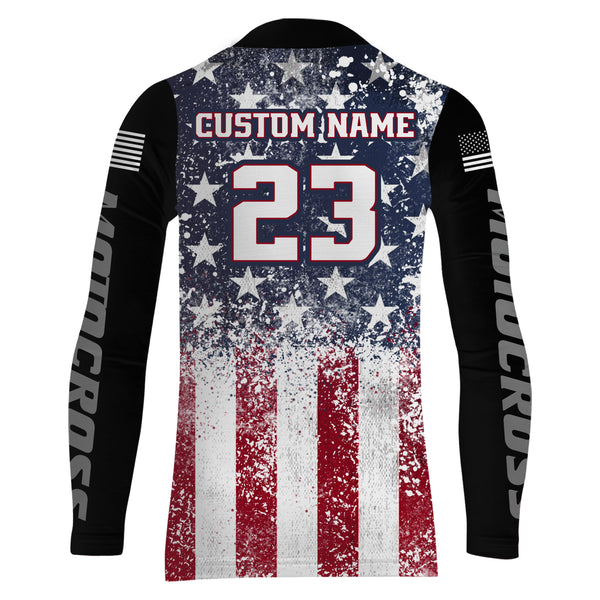 American Flag Motocross Jersey UPF30+ Youth Women Mens Kids Dirt Bike Shirt Patriotic Racing Jersey XM100