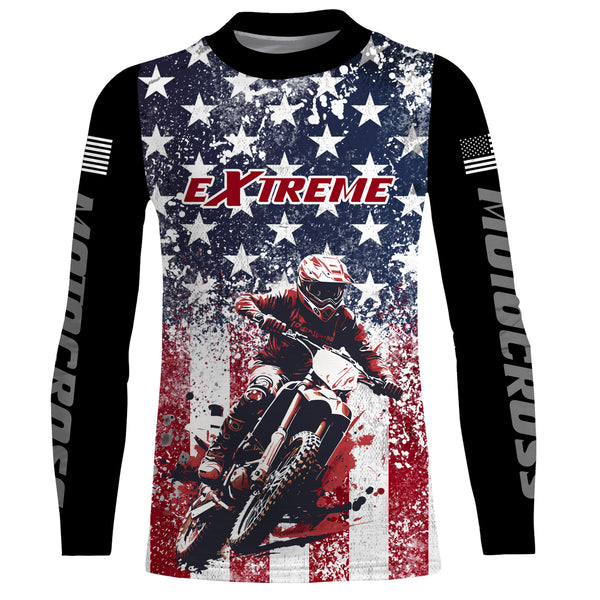 American Flag Motocross Jersey UPF30+ Youth Women Mens Kids Dirt Bike Shirt Patriotic Racing Jersey XM100