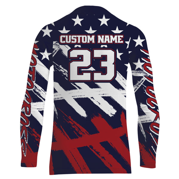 American Flag Motocross Jersey UPF30+ Youth Women Men Kid Dirt Bike Shirt Patriotic Racing Jersey XM103