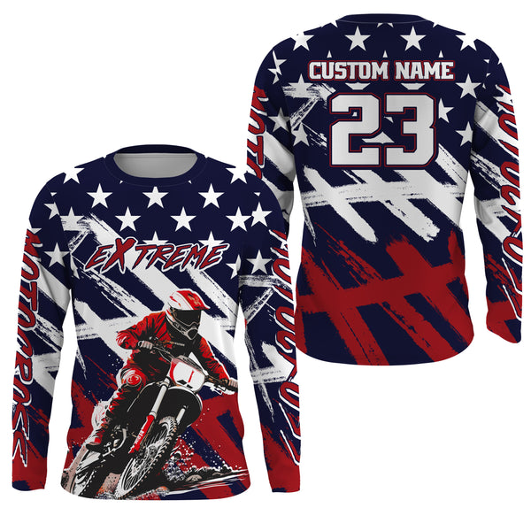 American Flag Motocross Jersey UPF30+ Youth Women Men Kid Dirt Bike Shirt Patriotic Racing Jersey XM103