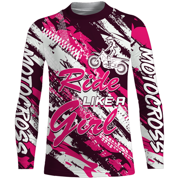 Pink Motocross Jersey Youth Racing UPF30+ Dirt Bike Shirt Girl Women Off-Road Motorcycle XM157