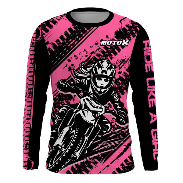 Personalized Pink MX Racing Jersey UPF30+ Dirt Bike Kid Women Motocross Girl Motorcycle Shirt XM158