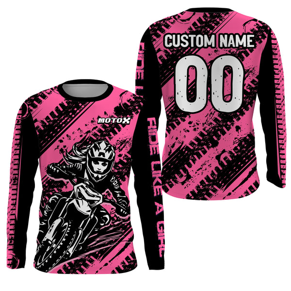 Personalized Pink MX Racing Jersey UPF30+ Dirt Bike Kid Women Motocross Girl Motorcycle Shirt XM158