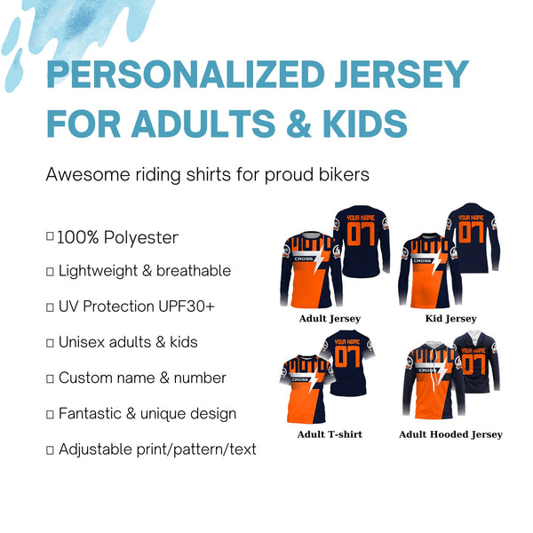 Custom motocross jersey orange UPF30+ men women kid dirt bike racing offroad motorcycle long sleeve NMS999