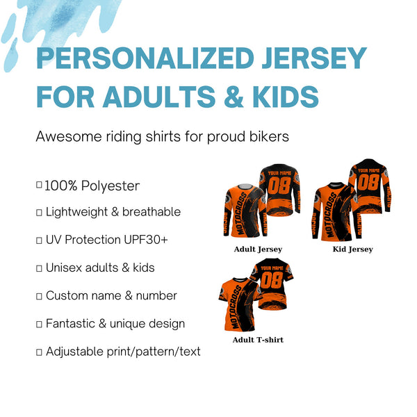 Personalized kid men women Motocross jersey upf30+ orange Dirt Bike off-road shirt motorcycle PDT421