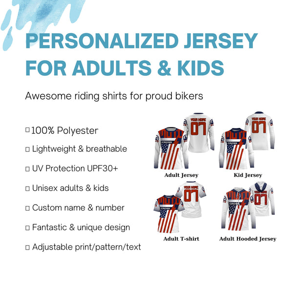 Custom motocross jersey American flag UPF30+ men women kid dirt bike racing motorcycle Patriotic NMS1001