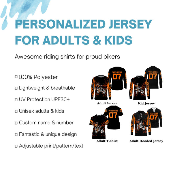 Girls women personalized motocross jersey UPF30+ orange dirt bike racing off-road motorcycle riders NMS982