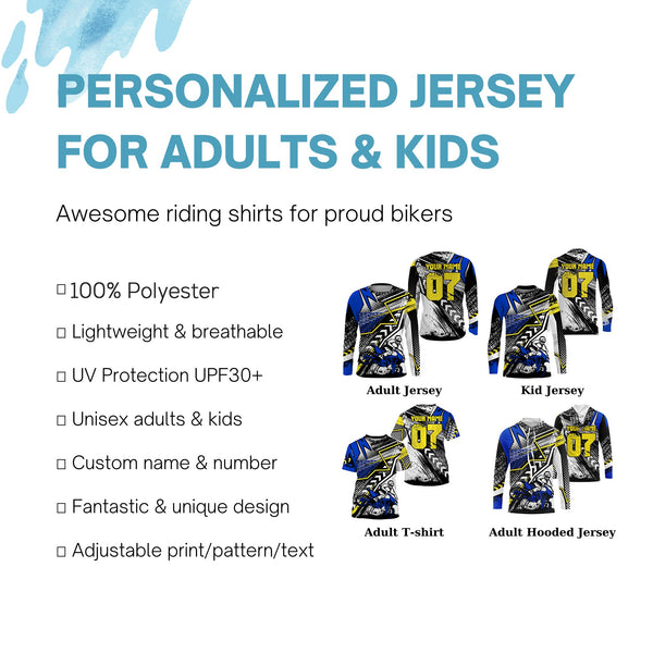 Blue Motocross jersey youth kid adult dirt bike custom UPF30+ MX riding extreme shirt motorcycle PDT93