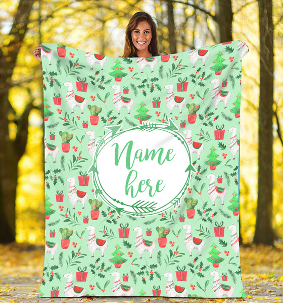 Personalized Christmas Llama Fleece Throw Blanket, Llama and cactus Christmas gifts FFS - IPHW1846