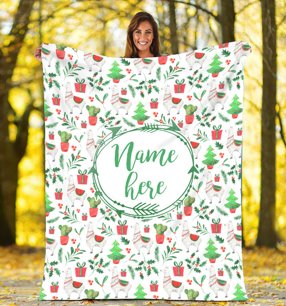 Personalized Christmas Llama Fleece Throw Blanket, Llama and cactus Custom name Christmas gifts FFS - IPHW1847