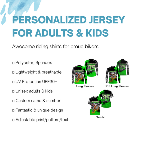 Personalized Dirt Bike Jersey UPF30+ Anti UV, Camo Motocross Racing Motorcycle Off-road Youth Riders| NMS738