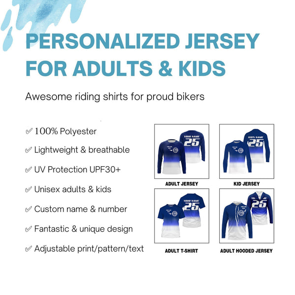 Custom logo motorcycle racing jersey UPF30+ adult kid blue motocross off-Road dirtbike riders NMS1019