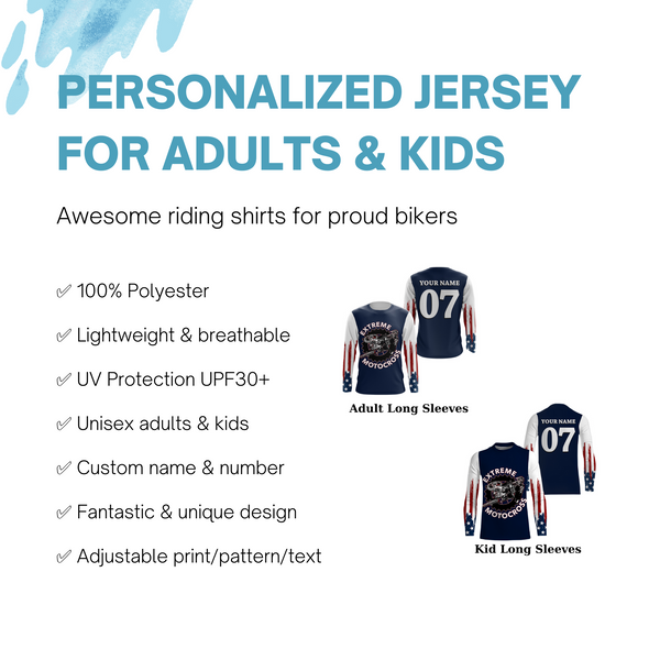 Patriotic Personalized Motocross Jersey UPF30+ American Kid Adult MX Racing Dirt Bike NMS1199