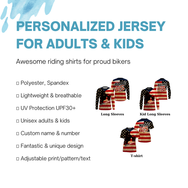 Motocross Jersey UPF30+  Personalized Patriotic MX Riding Shirt American Off-Road Adult&Kid Jersey| NMS730