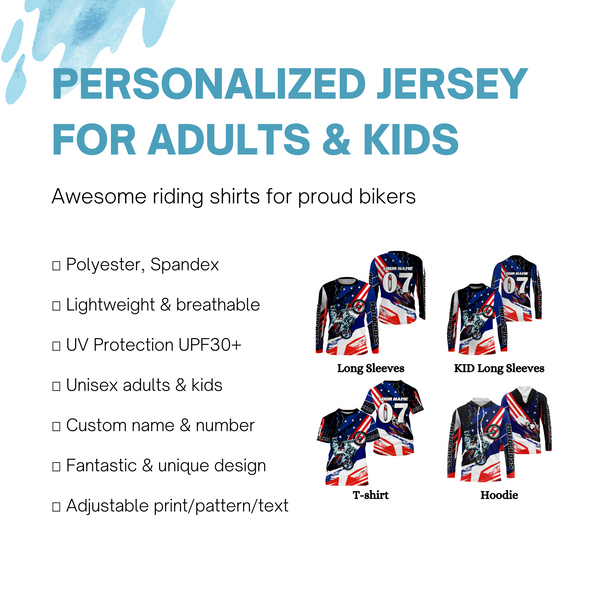 Patriotic Motocross Jersey Personalized UPF30+ MX Racing Shirt American Biker Motorcycle US Adult&Kid| NMS716