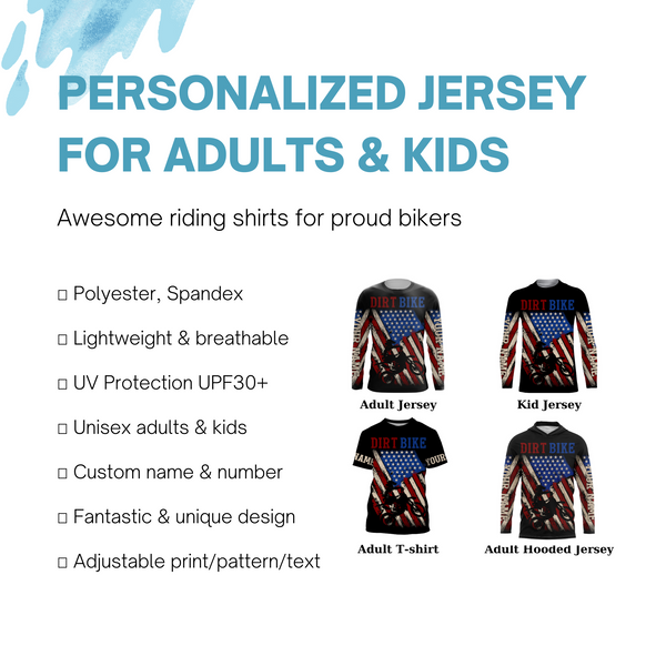 Personalized Dirt Bike Jersey UPF30+ American Motocross Off-Road Adult&Kid Patriotic MX Racing Jersey| NMS761