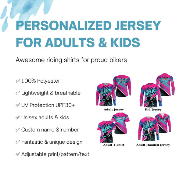 BMX Life pink BMX racing jersey Adult Kid cycling gear UPF30+ sun shirt youth motocross racewear| SLC133