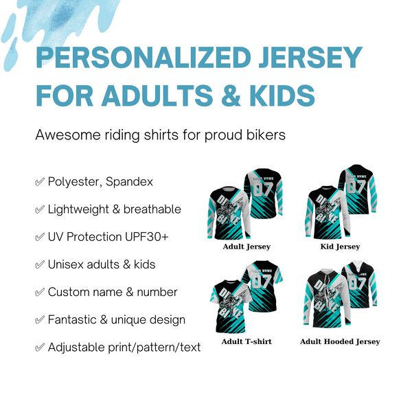 Turquoise custom dirt bike jersey UPF30+ kid&adult riders motocross racing off-road motorcycle| NMS881