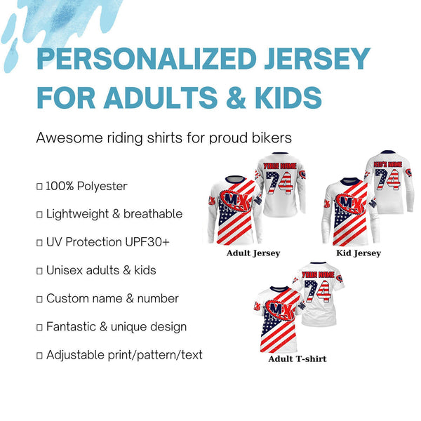 American flag custom number&name MX jersey Motocross youth men UPF30+ offroad Patriotic biker shirt PDT169