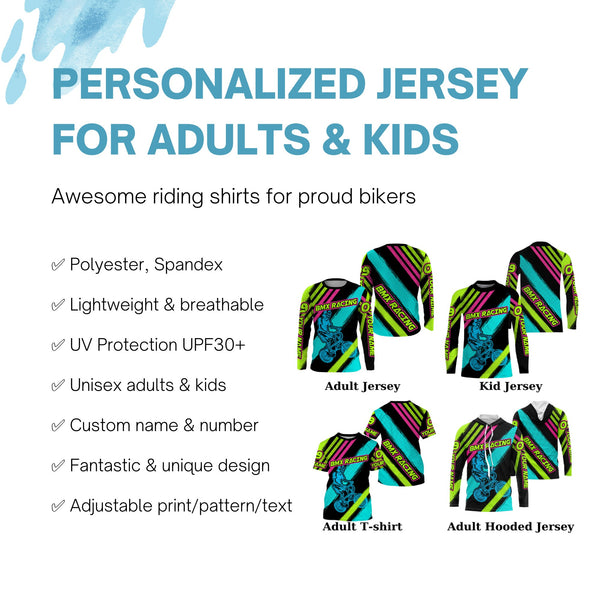 Custom BMX racing jersey Skull rider neon UPF30+ shirt off-road Cycling adult&kid team racewear| SLC34