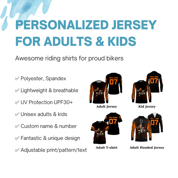 Custom Motocross jersey UPF30+ kid&adult orange dirt bike racing off-road motorcycle riders| NMS883