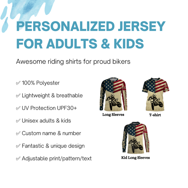 Personalized Motocross Racing Jersey UPF30+ UV Protection American Flag MotoX Dirt Bike Racewear| NMS398