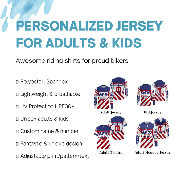 Personalized MX Racing Jersey UPF30+ American Motocross Off-Road Adult&Kid Dirt Bike Patriotic Jersey| NMS758