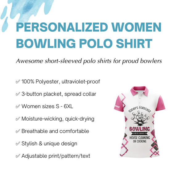 Personalized Women Bowling Polo Shirt Funny Pink Short Sleeve Team Polo Female Bowlers Jersey NBP08