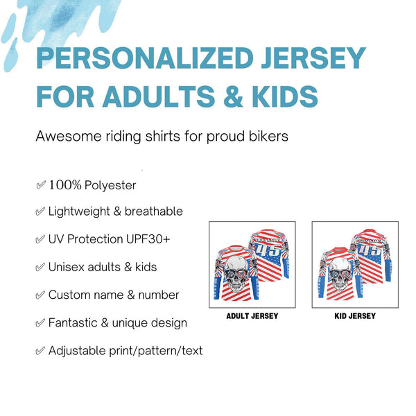 US flag skull personalized motocross jersey Patriotic dirt bike long sleeves kid adult motorcycle NMS1048