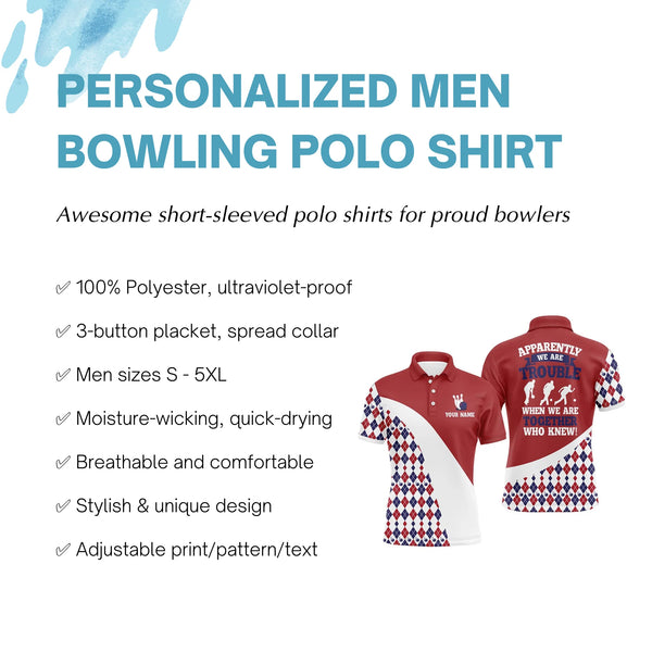 Personalized Men Bowling Shirt Red Argyle Bowling Jersey with Name Funny League Bowling Polo Shirt NBP44