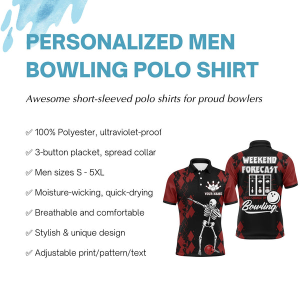 Funny Bowling Men Polo Shirt, Weekend Forecast Personalized Skull Bowlers Jersey NBP85