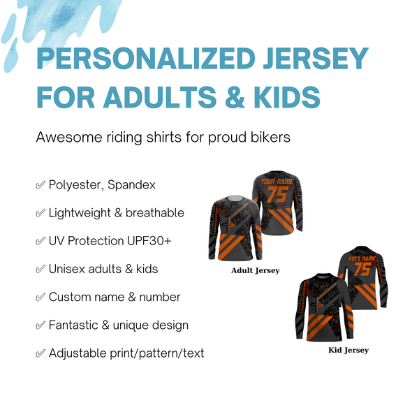 Orange Custom Motocross Jersey UPF30+ Adult&Kid Xtreme Dirt Bike Off-Road MX Motorcycle| NMS854