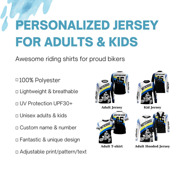 Custom motocross jersey blue UPF30+ men women kid dirt bike racing off-road motorcycle long sleeve NMS1003