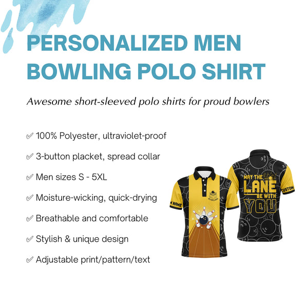 Personalized Men Bowling Polo Shirt, May The Lane Be with You Short Sleeves Bowlers Jersey NBP37