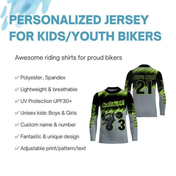 Kid custom motocross jersey Birthday Ddrt bike shirt UPF30+ youth boys girls MX racing motorcycle NMS956