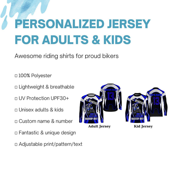 Personalized Blue Motocross Jersey UPF30+ Brap Dirt Bike MX Racing Off-Road Long Sleeves NMS1240