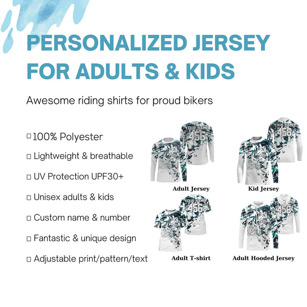 Personalized motocross jersey blue camouflage kid adult UPF30+ MX racing dirt bike off-road NMS984