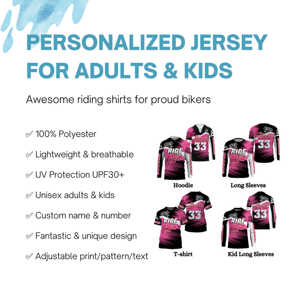 Ride Like A Girl Motocross Jersey Personalized UPF30+ Pink Dirt Bike Riding Shirt Female Riders| NMS528